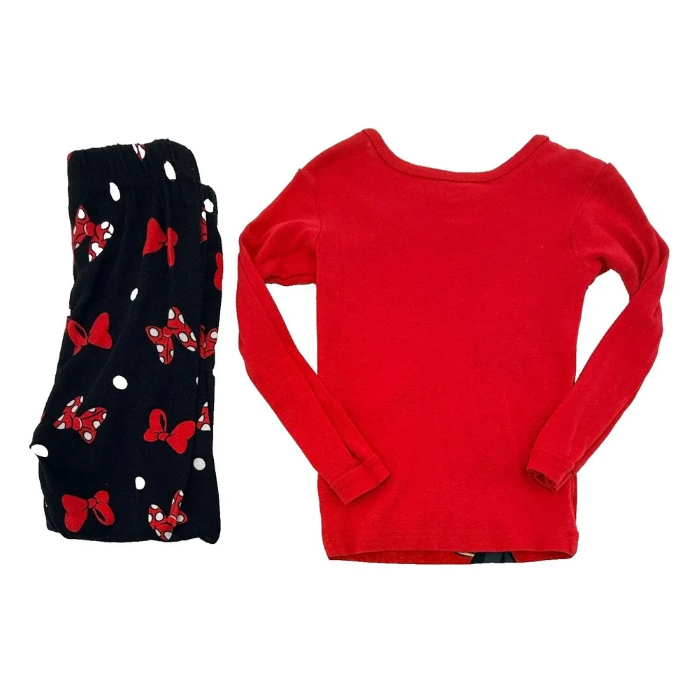 Disney Minnie Mouse Pajama Set Girls 5 6 Red 2 Piece‎ Cotton Sleepwear